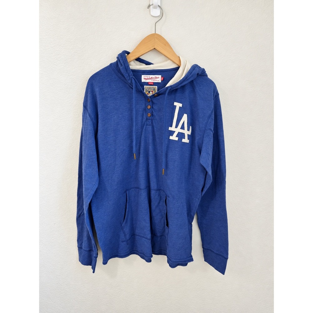 Mitchell & Ness LA Dodgers Cooperstown Collection Henley Hoodie Blue Mens XL